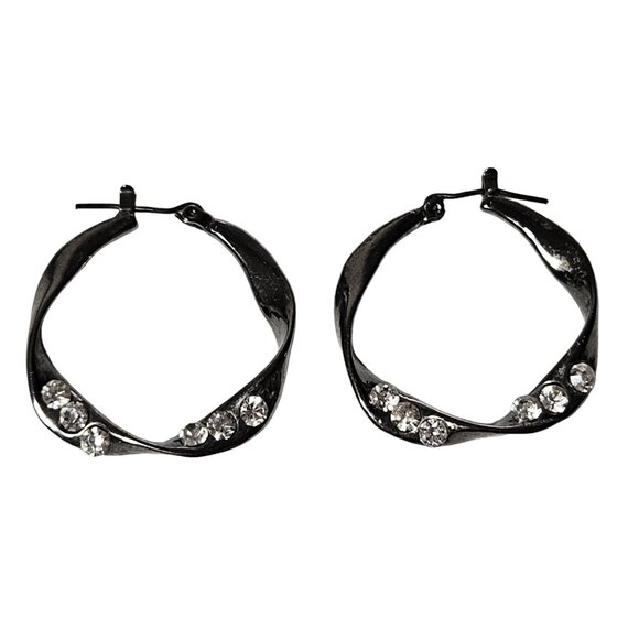 Elegant Rhinestone Silver Tone Hoop Earrings Statement Fashion Jewelry Women - Picture 1 of 4